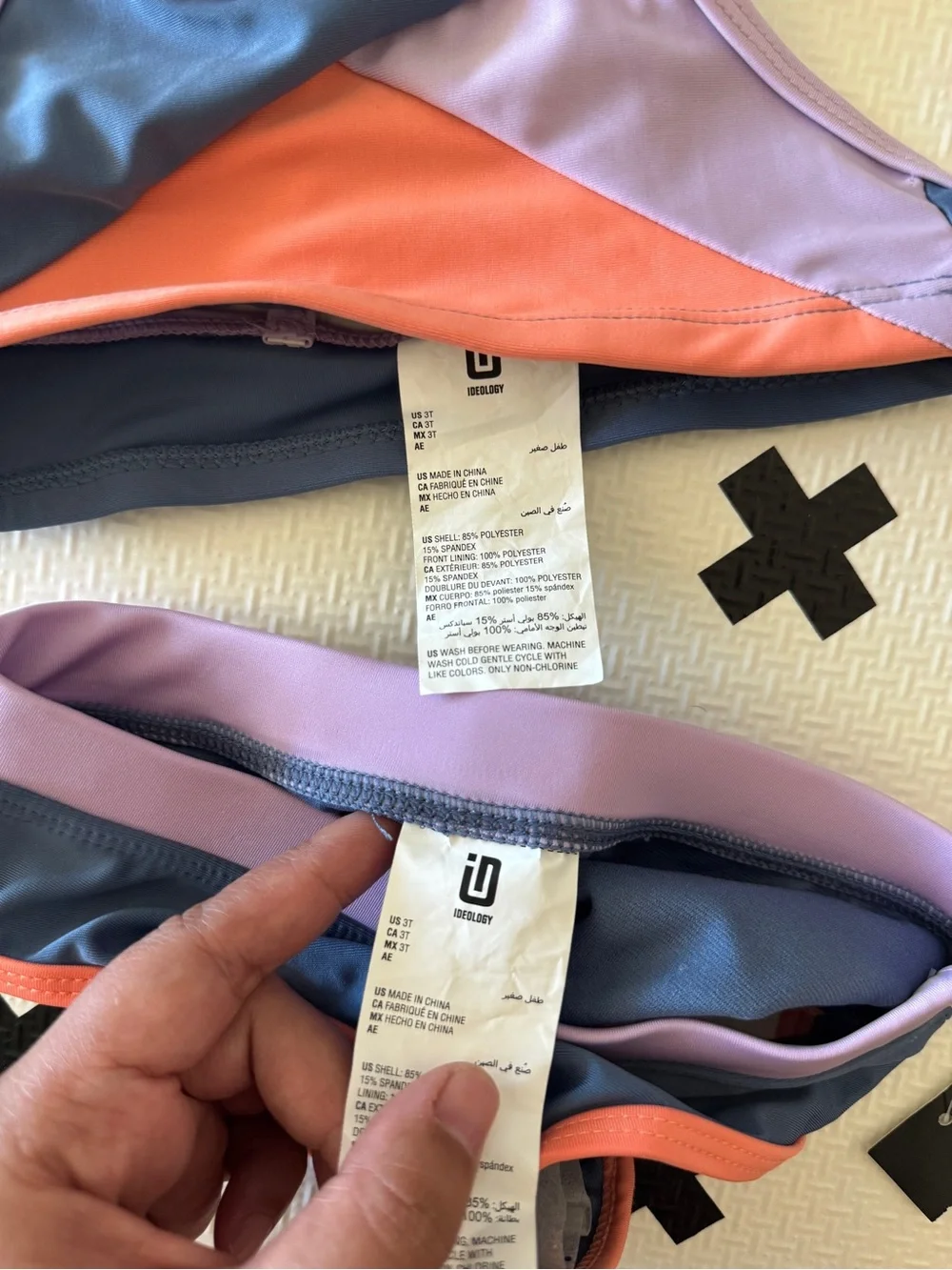 Ideology Toddler Girls' Colorblock Bikini Lavender, Blue & Coral size 3T NWT